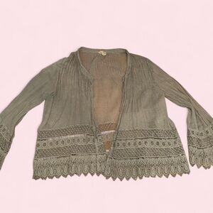 Sage Green Free People Fairycore Lace Trim Cardigan With Bell Sleeves
